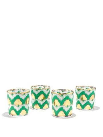 Les Ottomans - Set Of Four Ikat-print Tumbler Glasses - Green Multi