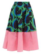 Matchesfashion.com Marni - Abstract Print Cotton Poplin Midi Skirt - Womens - Red Multi