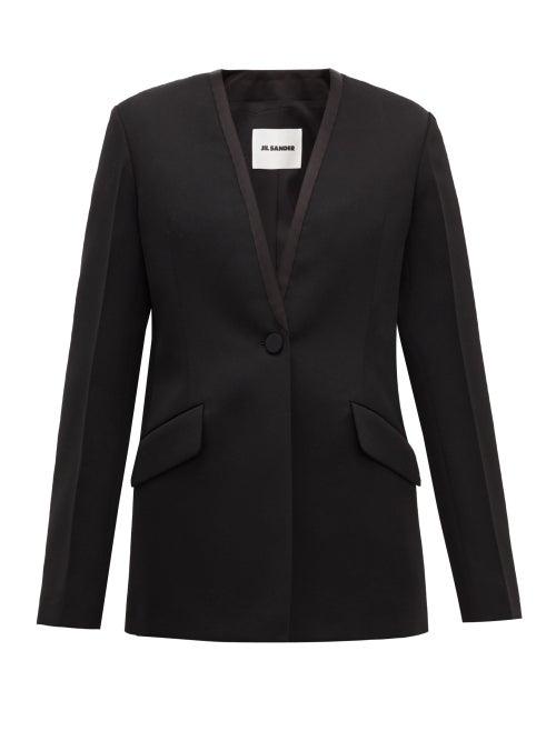 Matchesfashion.com Jil Sander - P.m. Collarless Wool Tuxedo Jacket - Womens - Black