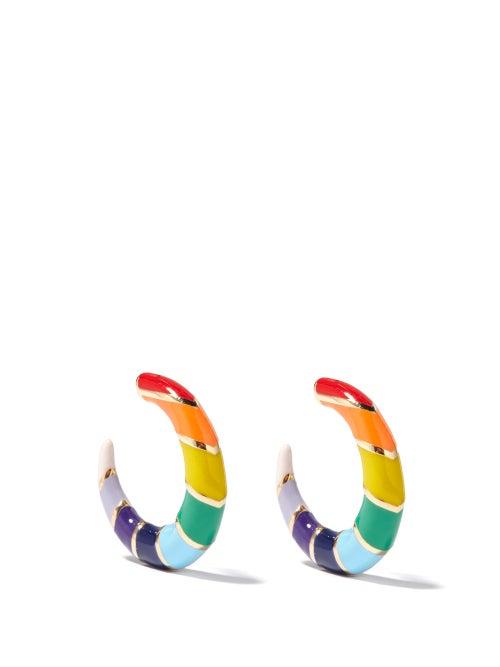 Ladies Fine Jewellery Alison Lou - Petite V 14kt Gold & Enamel Hoop Earrings - Womens - Multi