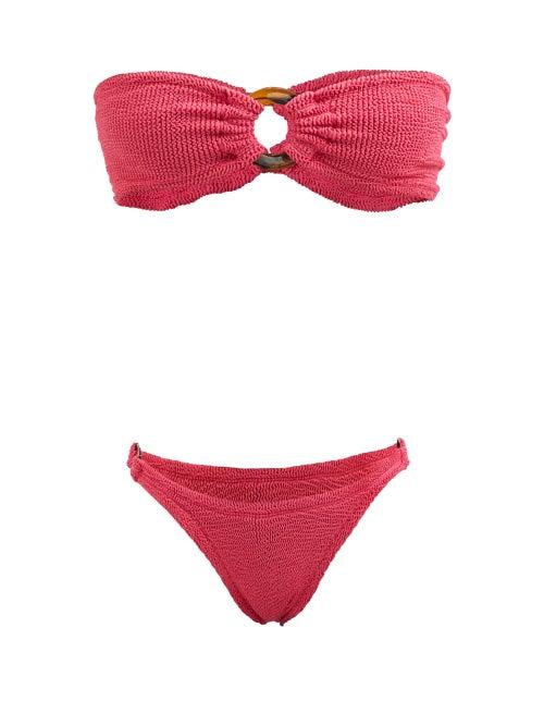 Hunza G - Gloria High-leg Crinkle-jersey Bandeau Bikini - Womens - Fuchsia