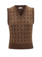 Saint Laurent - Diamond-jacquard Wool-blend Sleeveless Sweater - Womens - Brown