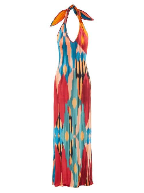 Etro - Geometric-print Ruffled-jersey Maxi Dress - Womens - Red Print