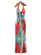 Etro - Geometric-print Ruffled-jersey Maxi Dress - Womens - Red Print