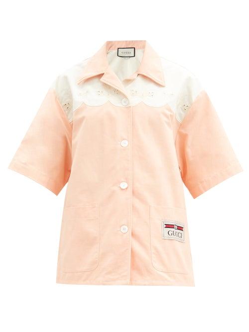 Matchesfashion.com Gucci - Scalloped Cotton-poplin Shirt - Womens - Light Pink