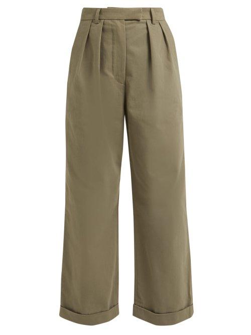 Matchesfashion.com Katharine Hamnett London - Camilla Pleated Wide Leg Cotton Twill Trousers - Womens - Khaki