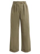 Matchesfashion.com Katharine Hamnett London - Camilla Pleated Wide Leg Cotton Twill Trousers - Womens - Khaki
