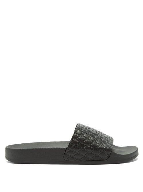 Matchesfashion.com Balmain - Logo Debossed Leather Slides - Mens - Black