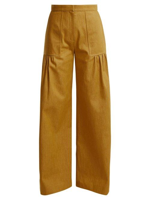 Matchesfashion.com Duro Olowu - High Rise Wide Leg Cotton Denim Trousers - Womens - Dark Yellow