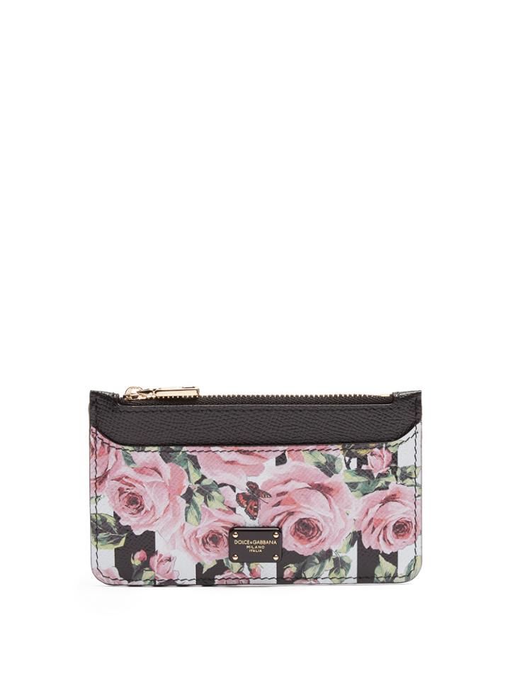 Dolce & Gabbana Rose And Stripe-print Zip Leather Cardholder