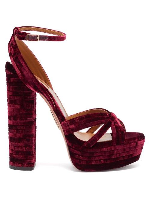 Matchesfashion.com Aquazzura - Sundance 140 Panelled Velvet Platform Sandals - Womens - Burgundy
