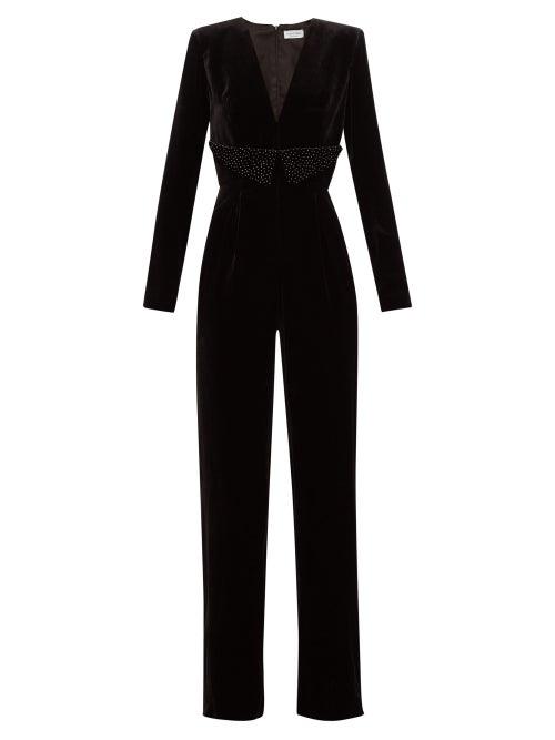 Matchesfashion.com Raquel Diniz - Lisa Glitter Embellished Silk Velvet Jumpsuit - Womens - Black Silver