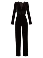 Matchesfashion.com Raquel Diniz - Lisa Glitter Embellished Silk Velvet Jumpsuit - Womens - Black Silver