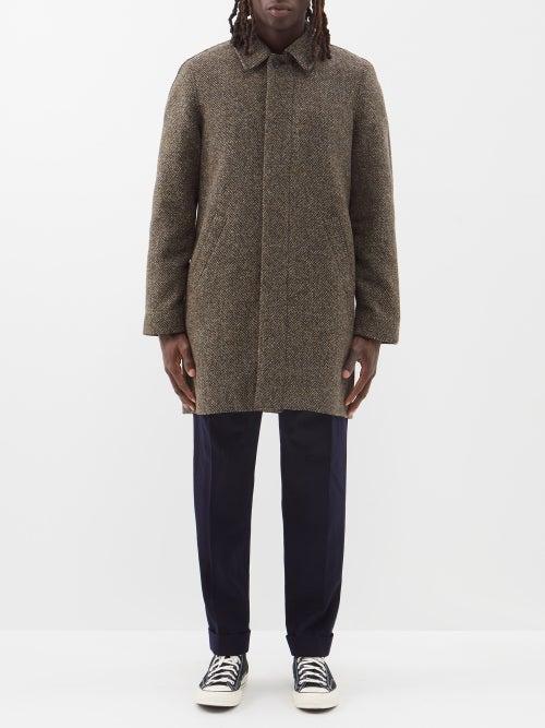 A.p.c. - Pete Wool-herringbone Overcoat - Mens - Brown