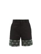Matchesfashion.com Adish - Embroidered-hem Poplin Shorts - Mens - Black