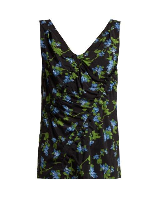 Matchesfashion.com Altuzarra - Selva Floral Print Silk Crepe De Chine Top - Womens - Black