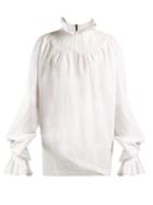 Matchesfashion.com Jw Anderson - Pleated Neck Cotton Blouse - Womens - White