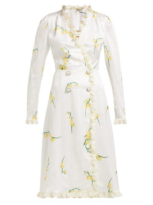 Matchesfashion.com Alessandra Rich - Floral Print Silk Devor Midi Dress - Womens - Yellow Print