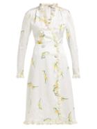 Matchesfashion.com Alessandra Rich - Floral Print Silk Devor Midi Dress - Womens - Yellow Print