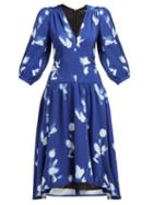 Matchesfashion.com Proenza Schouler - Rose Print V Neck Crepe Dress - Womens - Blue Multi