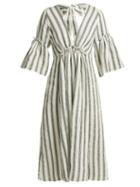 Matchesfashion.com Three Graces London - Georgiana Striped Linen Blend Dress - Womens - Green Stripe