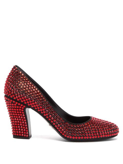 Matchesfashion.com Prada - Crystal Embellished Leather Pumps - Womens - Red