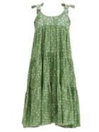 Matchesfashion.com Juliet Dunn - Tie-shoulder Tiered Floral-print Cotton Dress - Womens - Green White