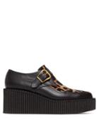 Matchesfashion.com Stella Mccartney - Buckled Leopard Print Faux Leather Platform Shoes - Womens - Black Tan