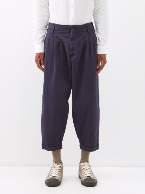 Ymc - Creole Pleated Cotton-twill Trousers - Mens - Navy