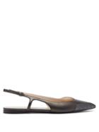 Matchesfashion.com Bottega Veneta - Quilted Trim Leather Flats - Womens - Dark Grey