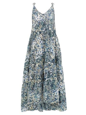 Matchesfashion.com On The Island By Marios Schwab - Missi Tiered Floral-print Silk Dress - Womens - Blue Print