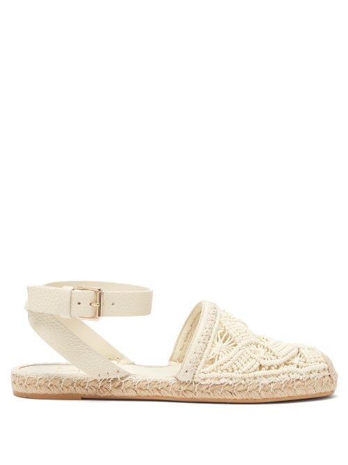 Matchesfashion.com Valentino - Macram And Leather Espadrilles - Womens - Cream