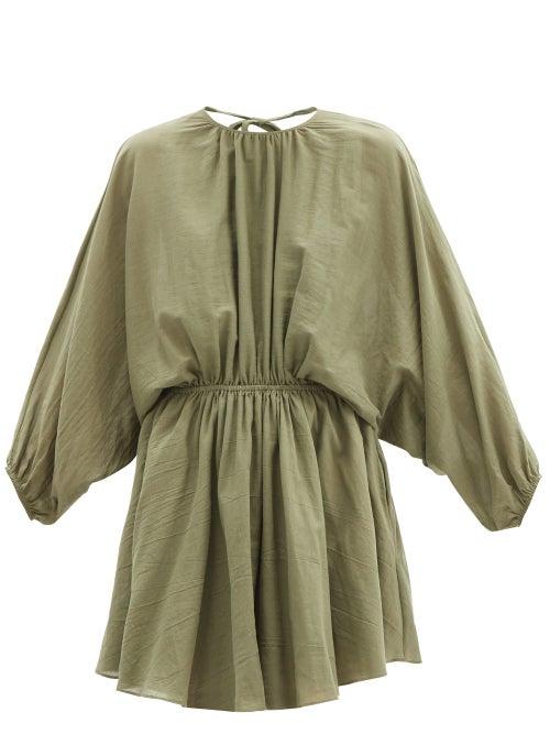 Matchesfashion.com Loup Charmant - Kitta Open-back Organic-cotton Mini Dress - Womens - Dark Green