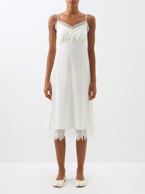Simone Rocha - Lace-trim Crepe De Chine Midi Slip Dress - Womens - Ivory
