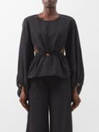 Staud - Ivy Balloon-sleeve Cutout Moir Top - Womens - Black