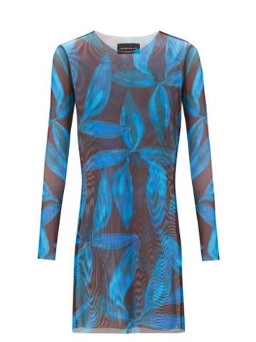 Louisa Ballou - Orchid-print Mesh Mini Dress - Womens - Blue Multi