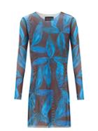 Louisa Ballou - Orchid-print Mesh Mini Dress - Womens - Blue Multi