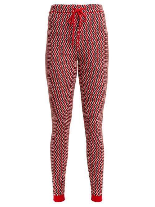Matchesfashion.com Perfect Moment - Frequency Zigzag Intarsia Slim Leg Wool Trousers - Womens - Red Multi