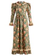 Matchesfashion.com Batsheva - Ruffle Trimmed Floral Print Cotton Dress - Womens - Green Multi