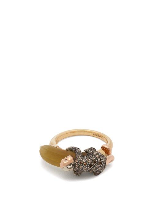 Matchesfashion.com Bibi Van Der Velden - Monkey On Banana Diamond & 18kt Gold Ring - Womens - Yellow