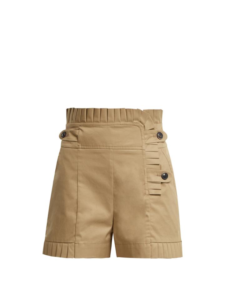 Teija Pleated-trim High-waisted Cotton Shorts