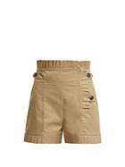 Teija Pleated-trim High-waisted Cotton Shorts