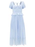 Matchesfashion.com Self-portrait - Lace-trimmed Pleated-chiffon Midi Dress - Womens - Light Blue