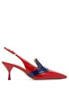 Matchesfashion.com Prada - Bi Colour Patent Leather Slingback Pumps - Womens - Red Navy