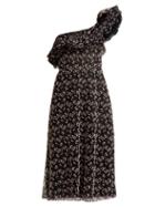 Matchesfashion.com Giambattista Valli - One Shoulder Embroidered Cotton Blend Tulle Dress - Womens - Black Pink
