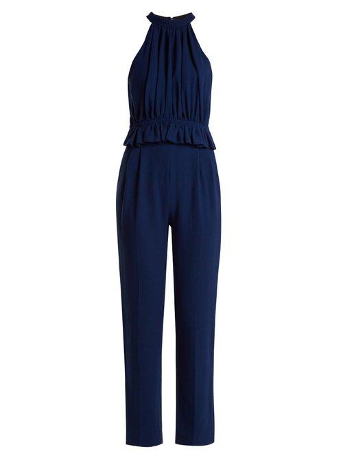 Matchesfashion.com Emilia Wickstead - Everette Halterneck Wool Crepe Jumpsuit - Womens - Blue