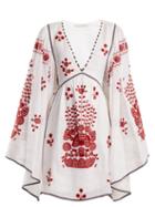 Matchesfashion.com Vita Kin - Peacock Floral Embroidered Linen Dress - Womens - White Multi