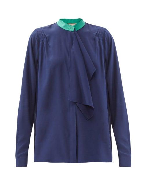 Matchesfashion.com Roksanda - Rubis Contrast-collar Silk Blouse - Womens - Navy Multi