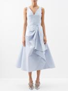 Alexander Mcqueen - Draped Peplum Faille Midi Dress - Womens - Light Blue