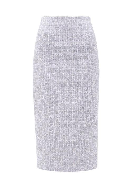 Alessandra Rich - High-rise Wool-blend Tweed Pencil Skirt - Womens - Purple